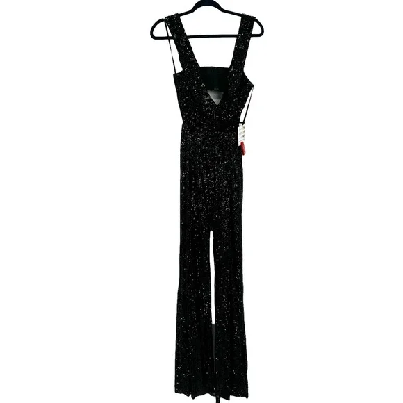 Mac Duggal Leena Sequined V-Neck Cut-Out Jumpsuit Black Size 6 NWT